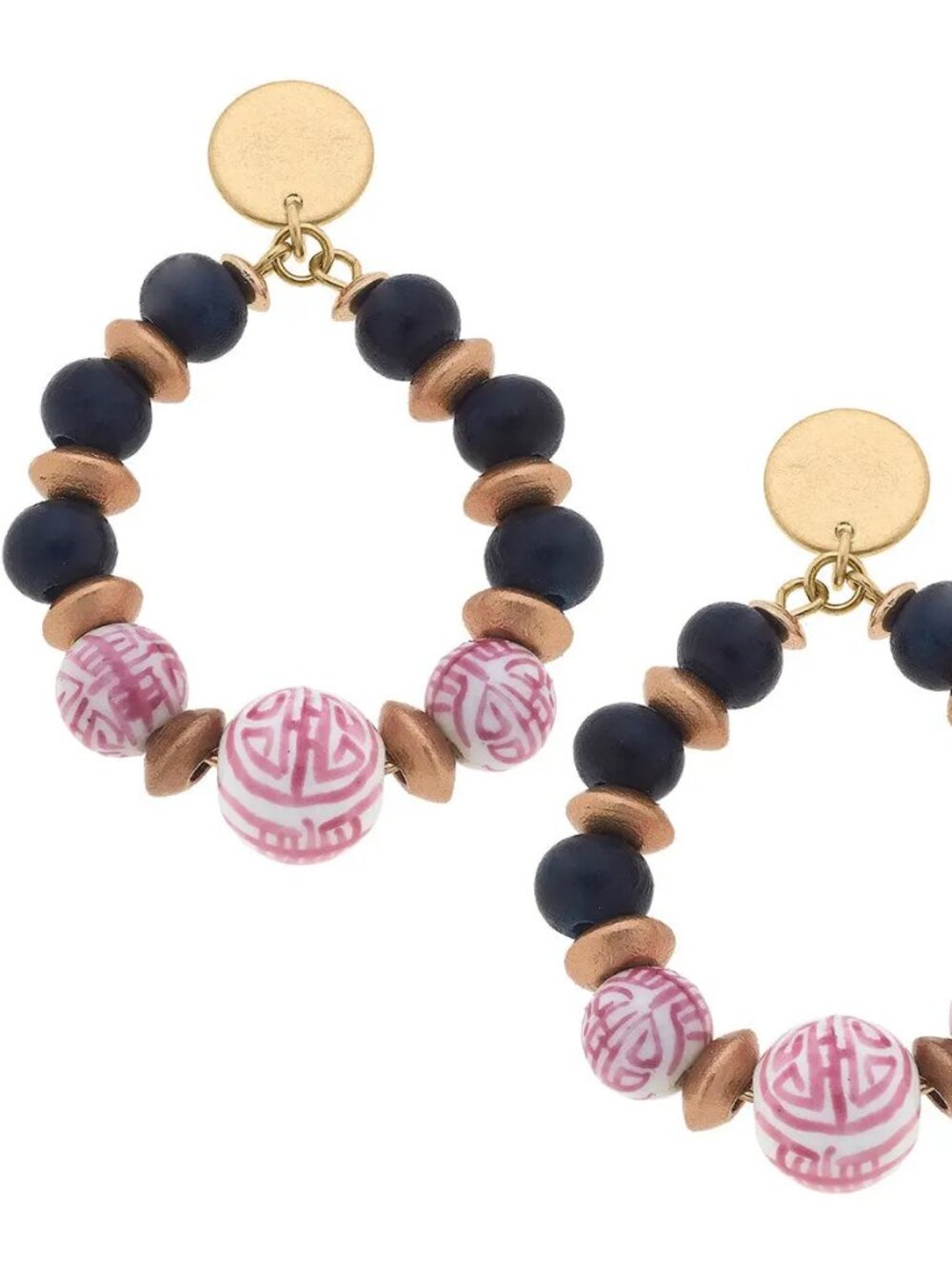Canvas Style Chinoiserie Earrings Navy pink